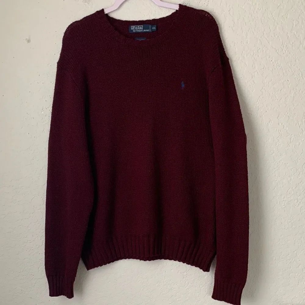 Polo by Ralph Lauren Men's Burgundy Cotton Sweater Crewneck Size XXL